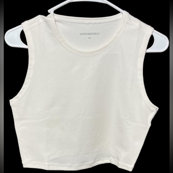 Nwt Womens weworewhat Muscle Tank Top Solid Off White Cropped Top Size Medium - Picture 4 of 16